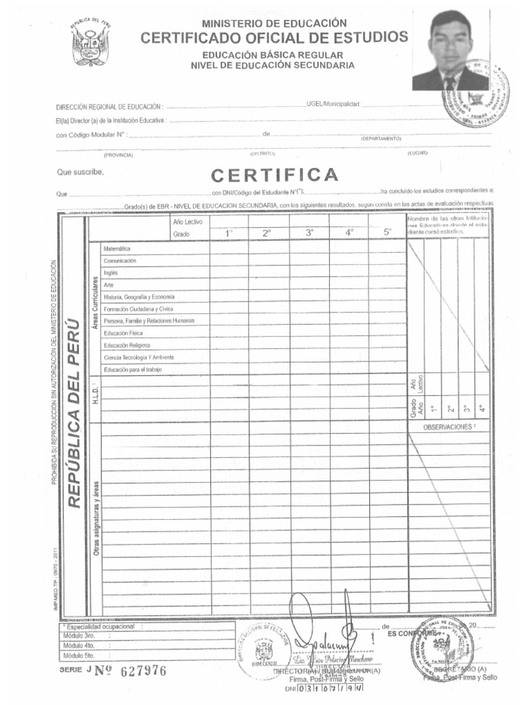 CERTIFICADO ESTUDIOS SECUNDARIOS PARA FORMATO | PDF