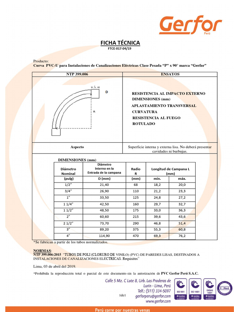 Curvas PVC para Canalizaciones Eléctricas | PDF | Polímeros orgánicos ...