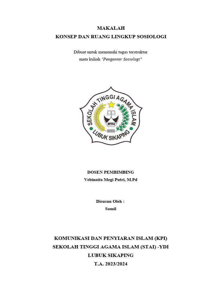Konsep dan ruang lingkup sosiologi pdf