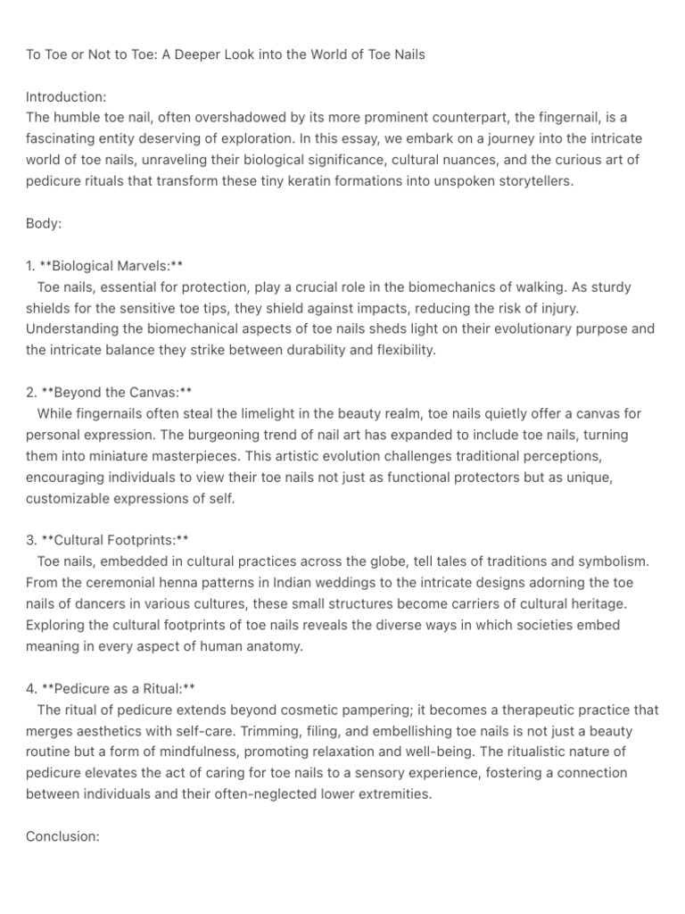 To Toe or Not To Toe A Deeper Look Into The World of Toe Nails PDF