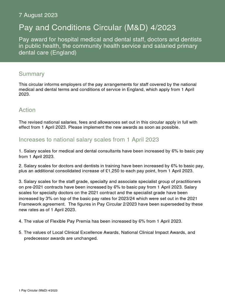 NHS Pay Circular M&D 4/2023 Updates | PDF | General Practitioner | Dentist