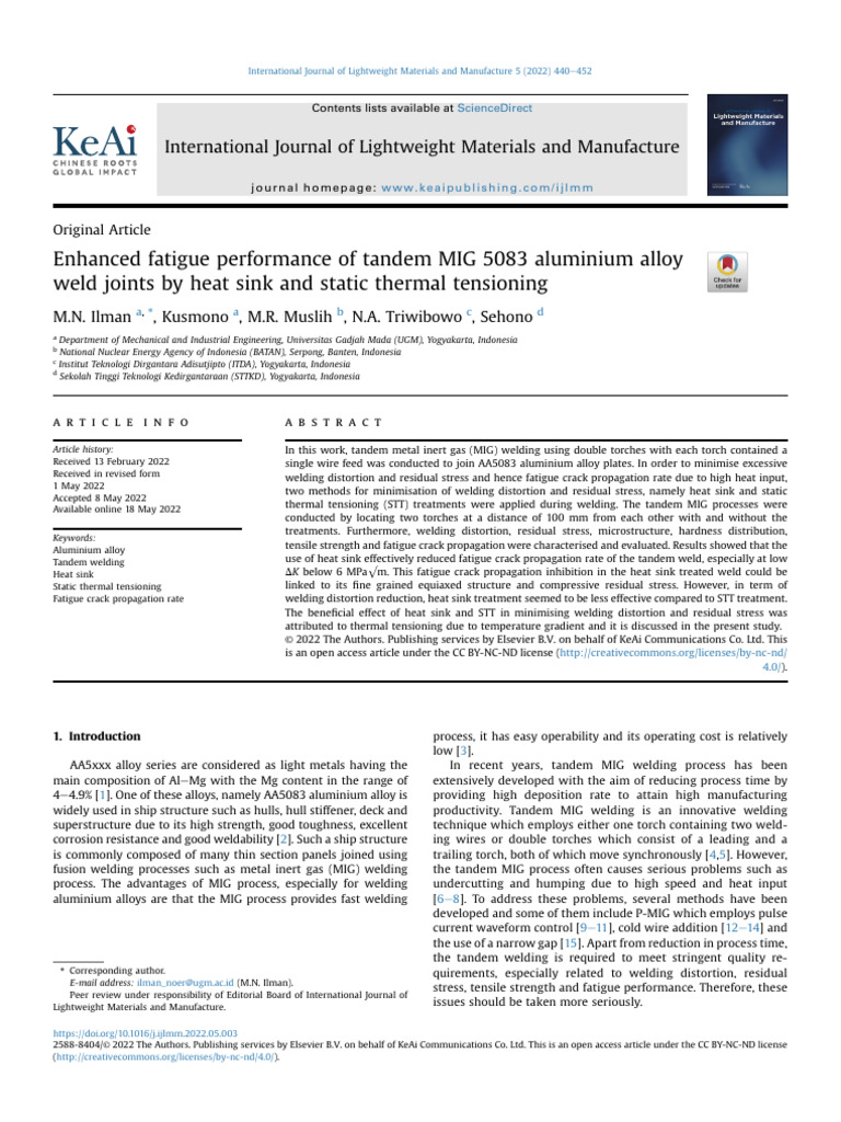 Enhanced Fatigue Performance of Tandem MIG 5083 Aluminium Alloy Weld ...