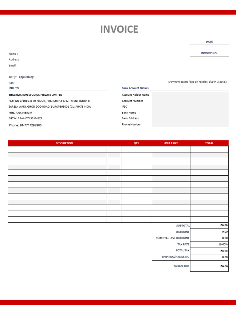 Blank Invoice Template for Download | PDF