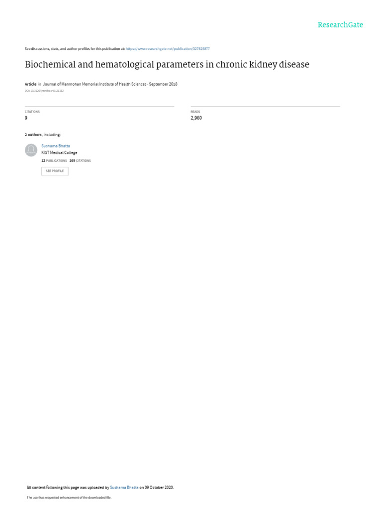Biochemical and Hematological Parameters in Chroni | PDF | Chronic ...