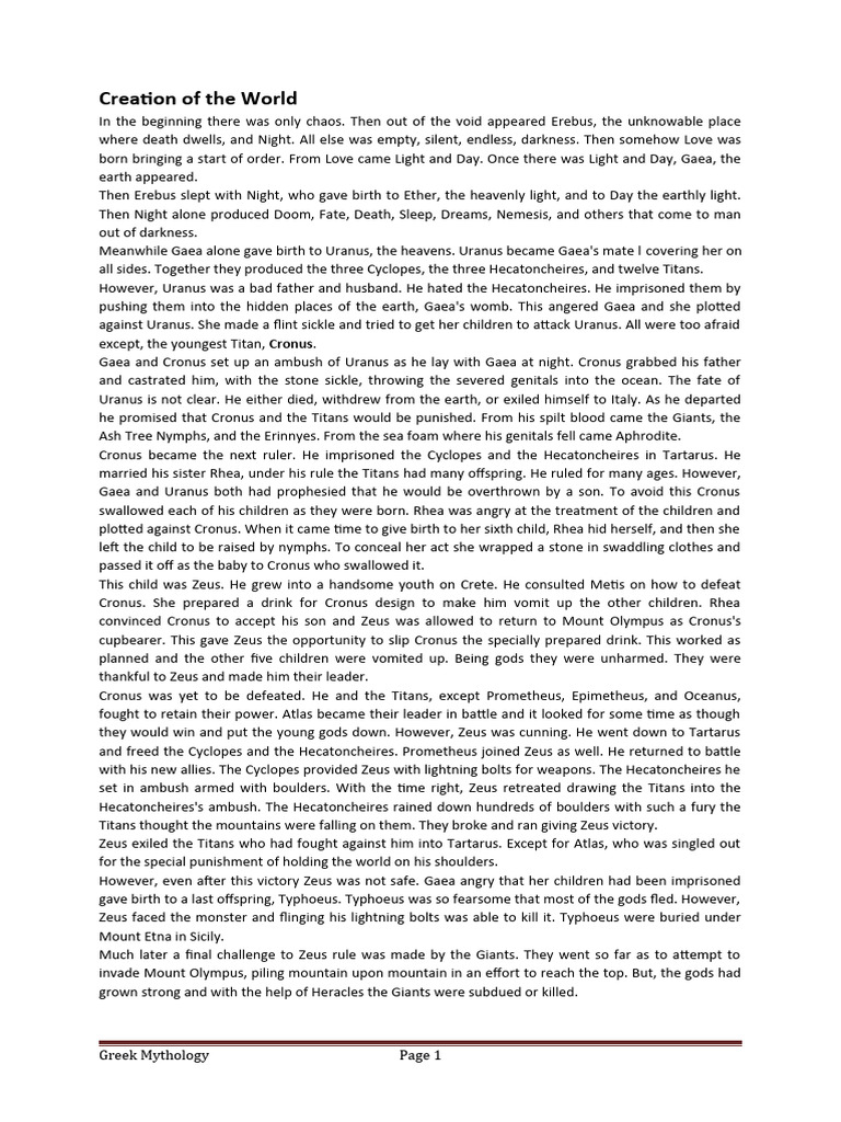 GREEK MYTHOLOGY CREATION STORY PDF visual data 2