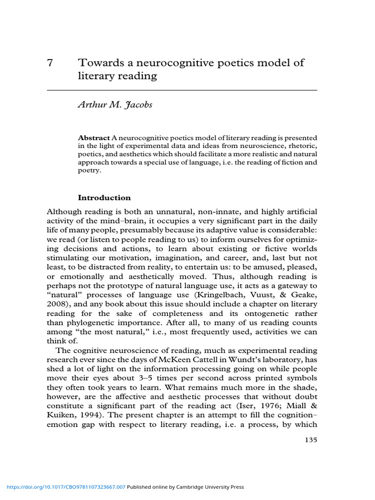 Towards A Neurocognitive Poetics Model of Literary Reading | PDF ...