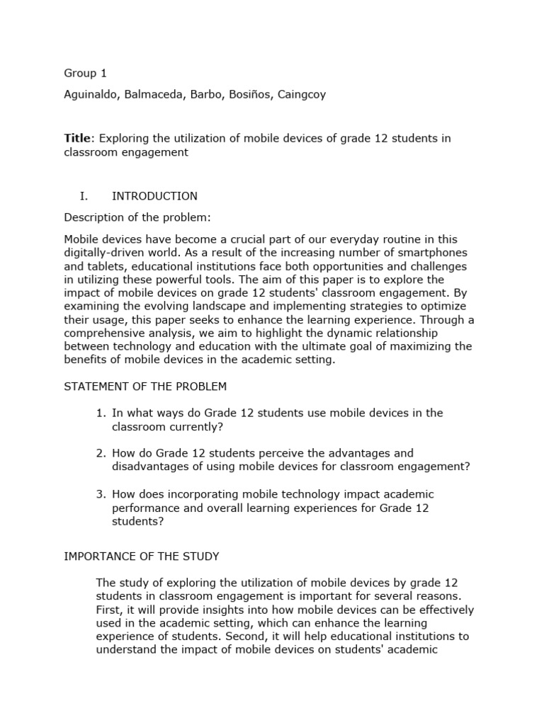 Exploring The Utilization of Mobile Devices of Grade 12 Students in ...