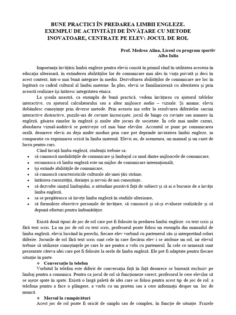 Bune Practici in Predarea Limbii Engleze | PDF
