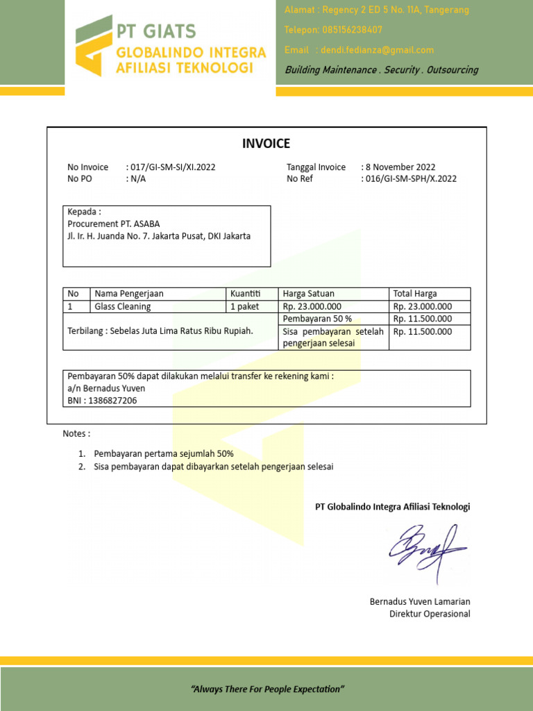Invoice Pengerjaan Glass Cleaning | PDF