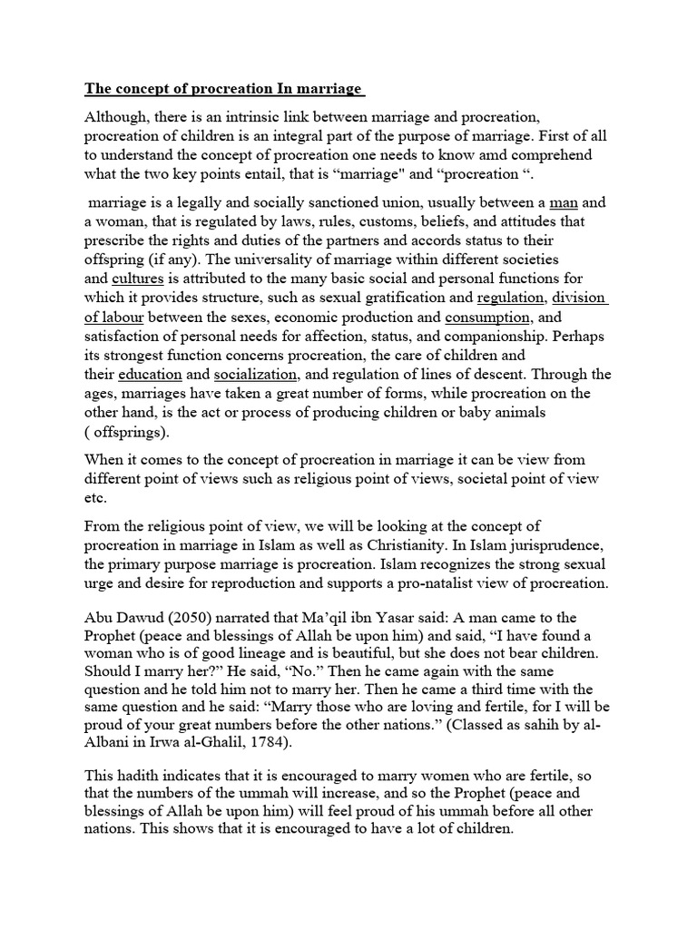 Procreation's Role in Marriage | PDF | Behavioural Sciences