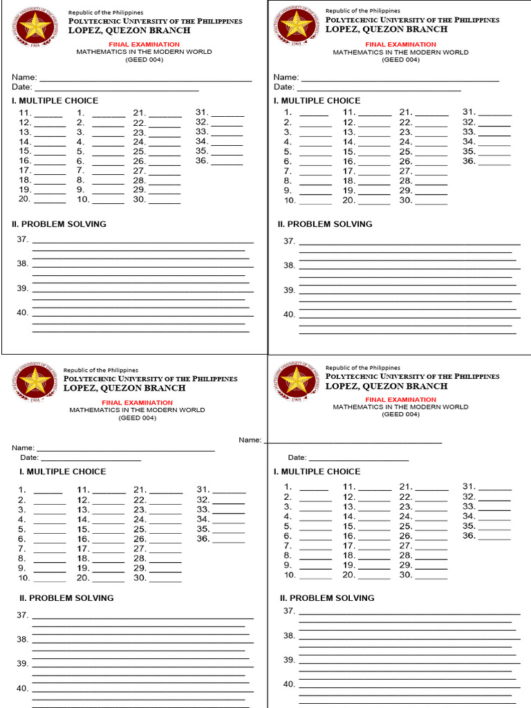 GEED 004 Final Exam Answer Sheet | PDF | Science | Schools