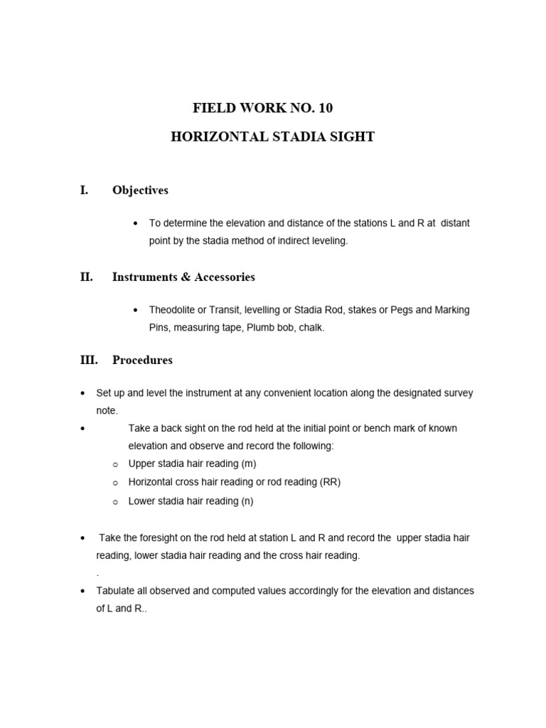 Surveying with Stadia Method | PDF | Teaching Methods & Materials ...