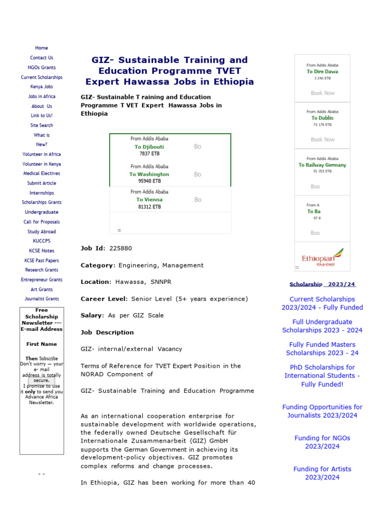 GIZ - Sustainable Training and Education Programme TVET Expert Hawassa ...