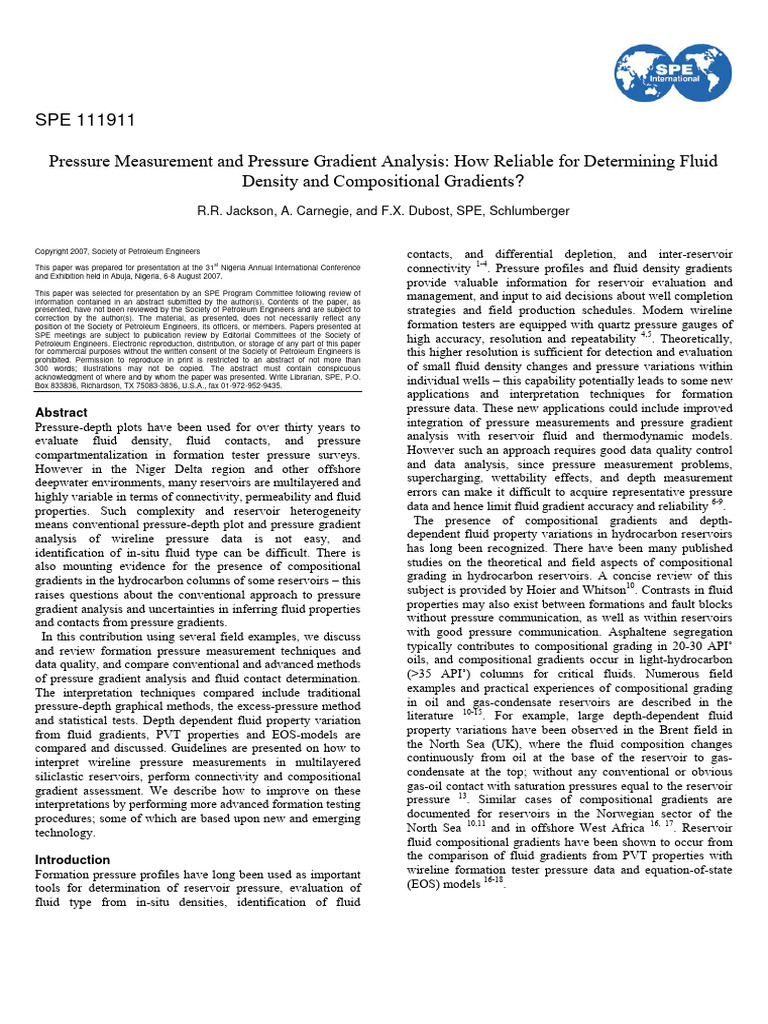 Pressure Measurements & Pressure Gradient Analysis | PDF | Petroleum ...