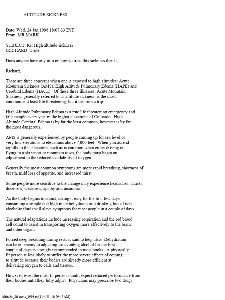 Altitude sickness 1996 pdf clinical medicine diseases and disorders
