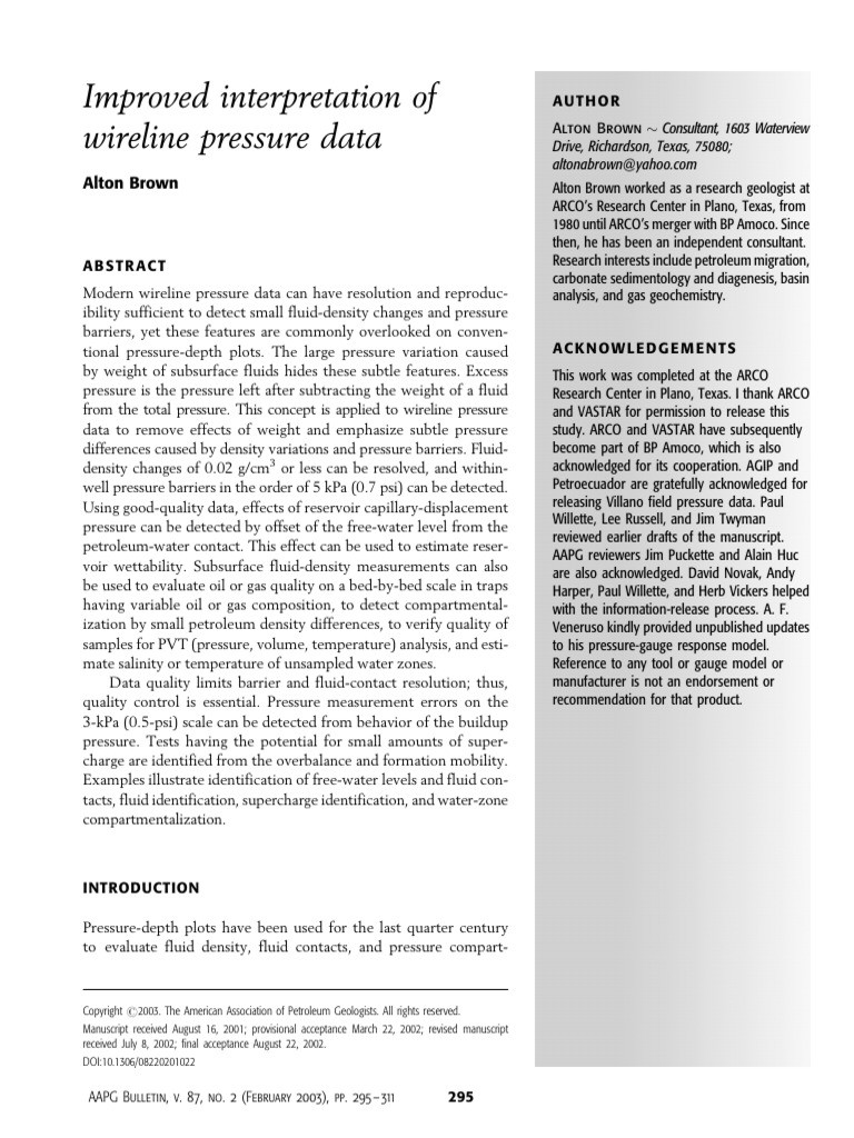 Improved Interpretation Of Wireline Pressure Data Pdf Pressure
