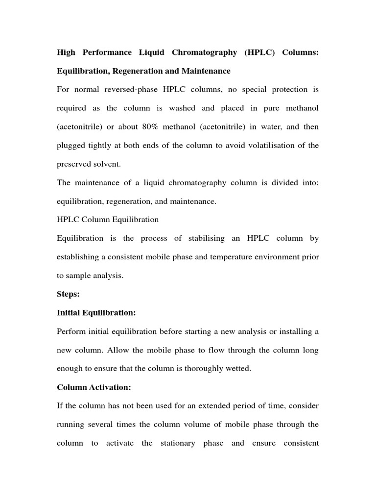 High Performance Liquid Chromatography (HPLC) Columns PDF High