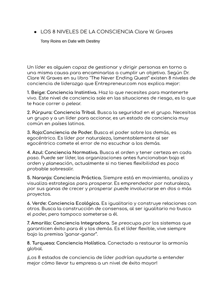 8 Niveles de Conciencia en Liderazgo | PDF | Liderazgo | Sociedad