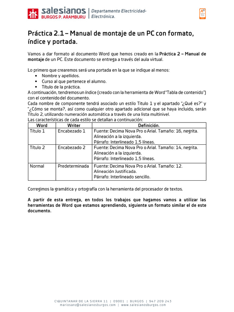 Practica 2.1 - Manual de Montaje de PC (Con Formato e Índice) | PDF