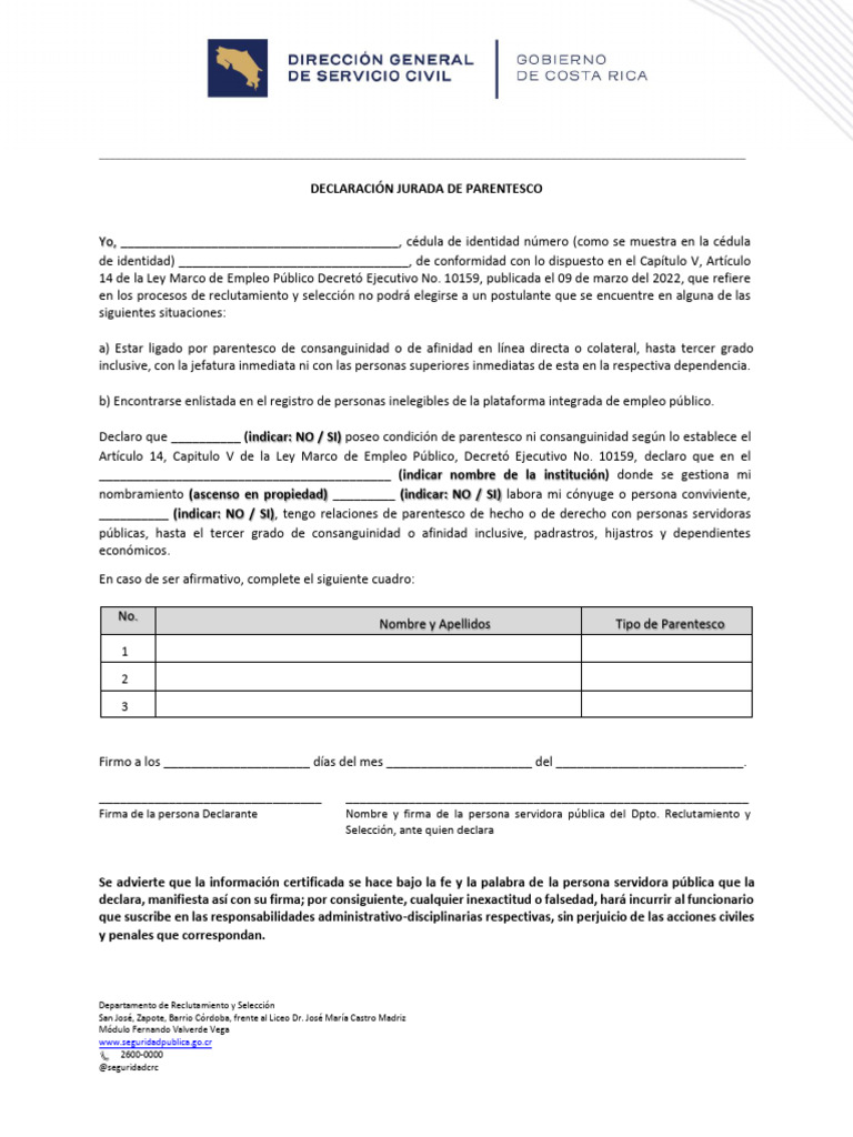 Declaración Jurada de Parentesco Laboral | PDF | Derecho