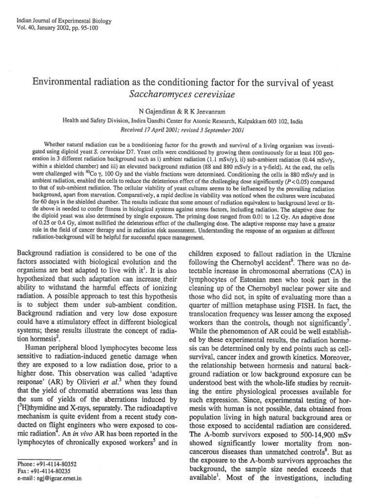Environmental Radiation As The Conditioning Factor For The Survival of ...