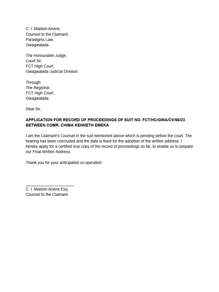 Request for Court Proceedings Record | PDF