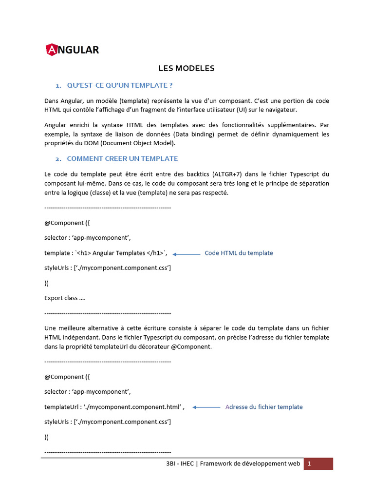 Comprendre les Templates Angular | PDF | Html | Programmation web