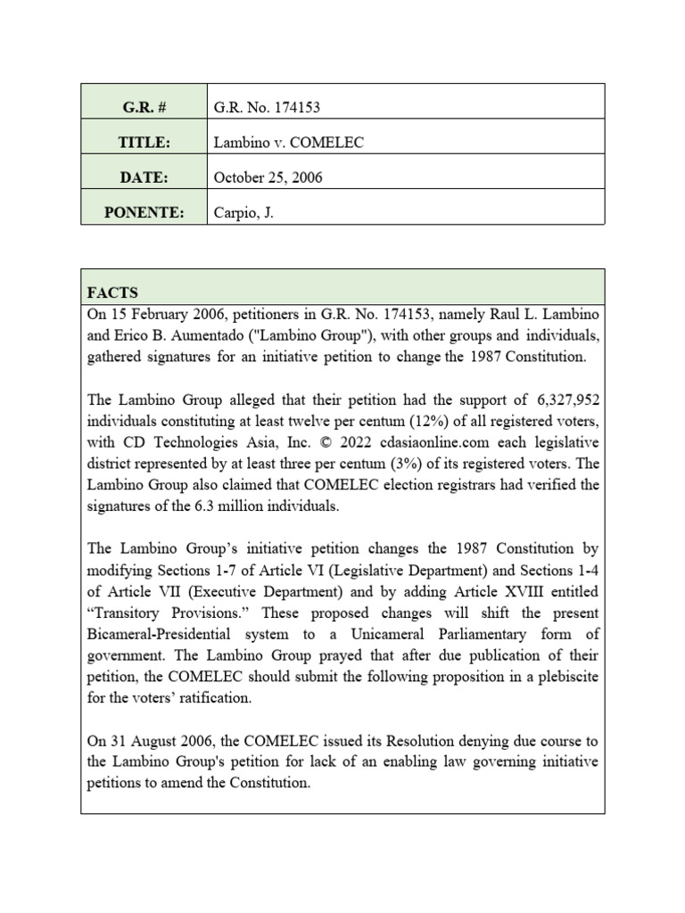 Digest lambino v comelec download free pdf initiative governance