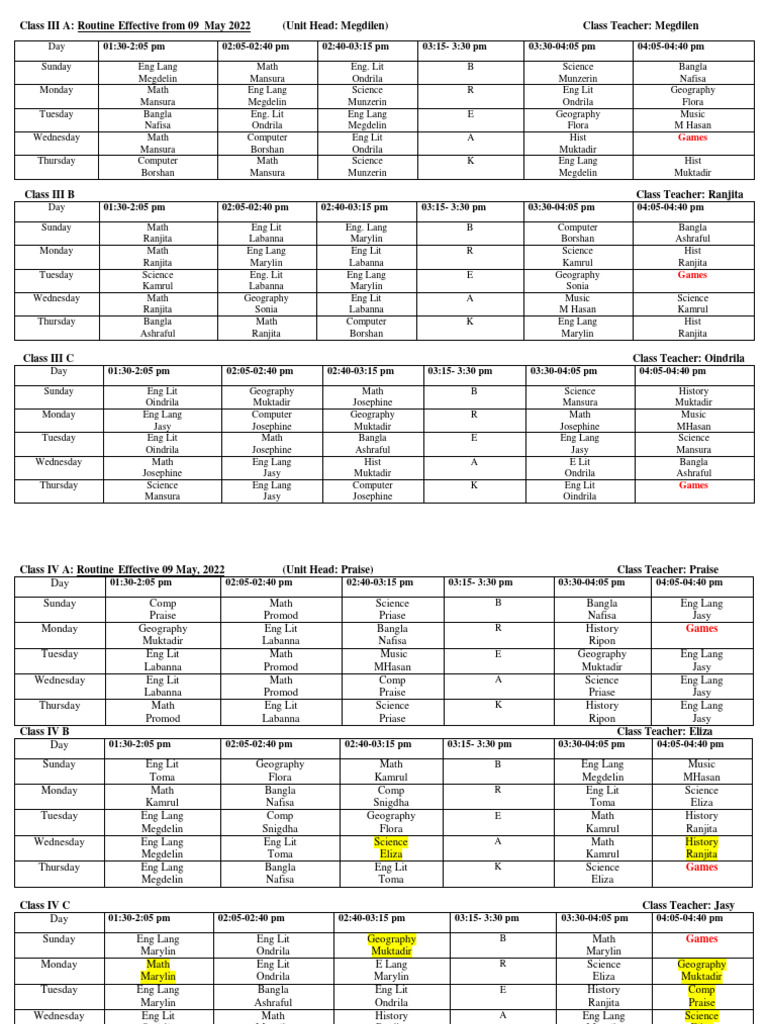 Revised Routine From 09 May 2022 | PDF | Nature | Observation