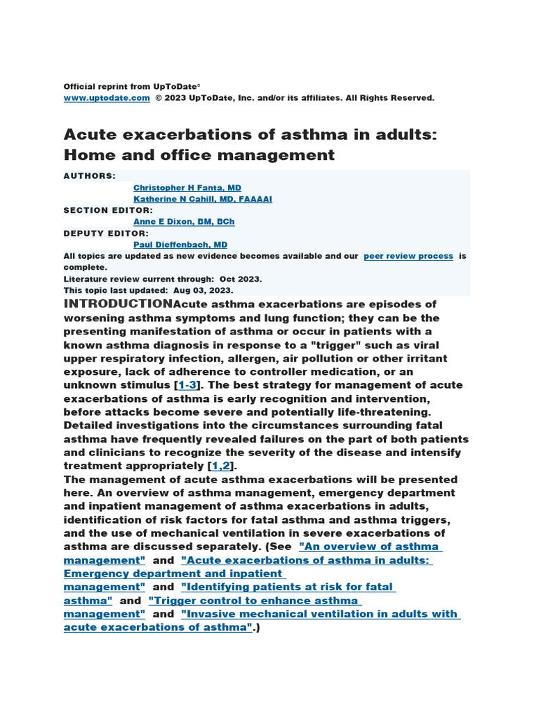 Acute Exacerbations of Asthma in Adults Home and Office Management | PDF