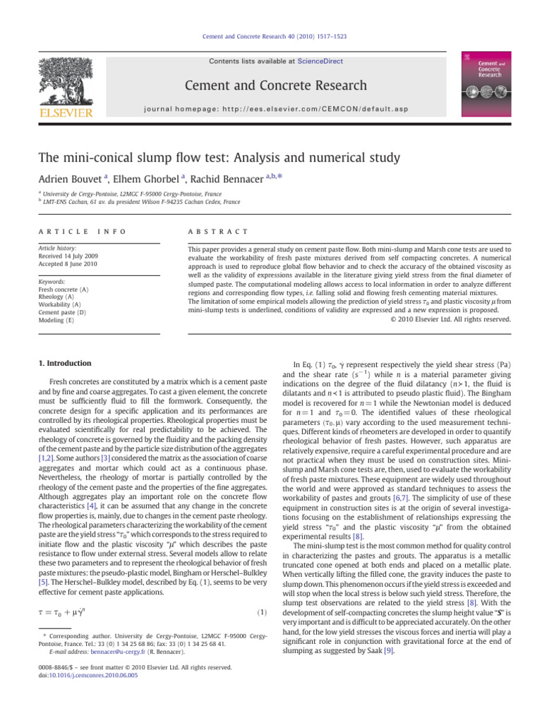 Mini-Conical Slump Flow Test Study | PDF | Rheology | Viscosity