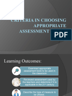 Criteria in Choosing Appropriate Assessment Tools