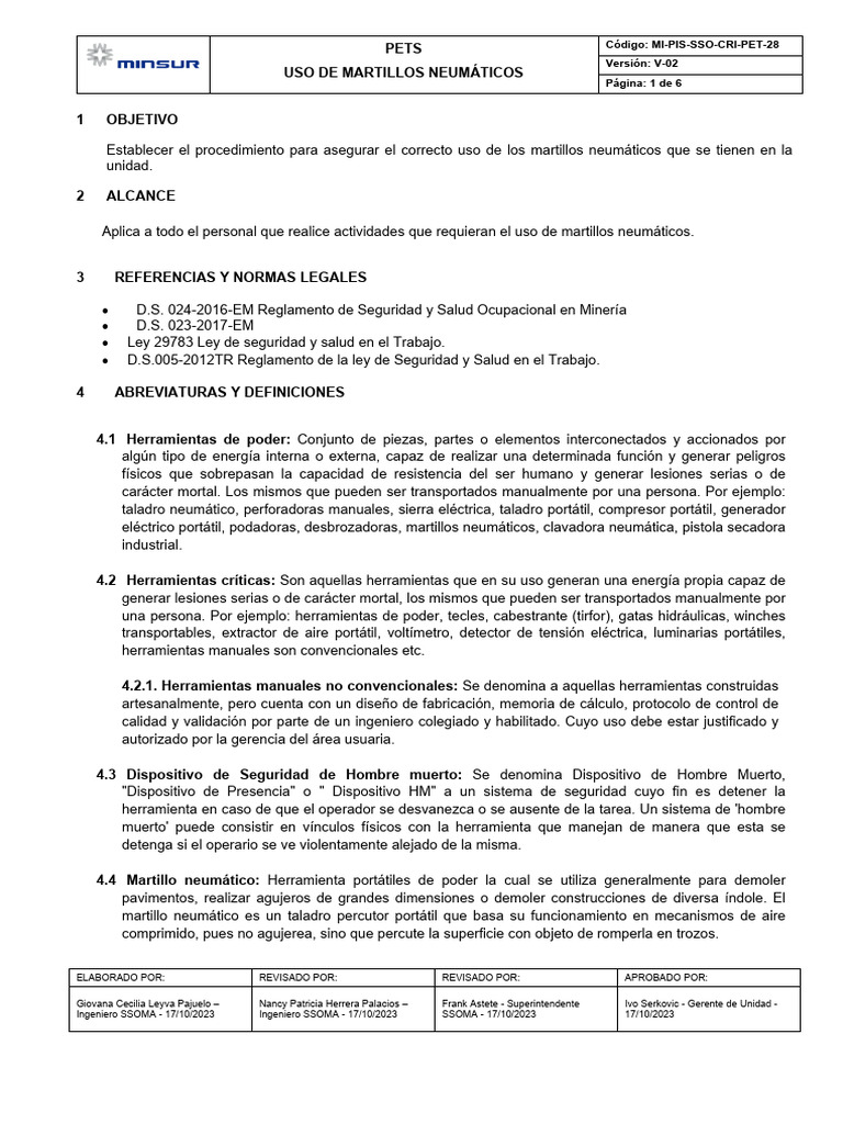 MI PIS SSO CRI PET 28 Uso De Martillos Neumaticos PDF Neum tico 