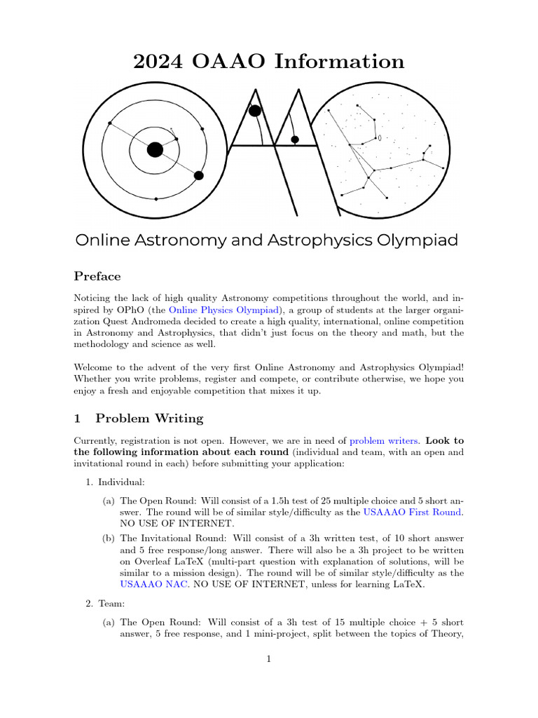 2024 Online Astronomy Olympiad Overview | PDF | Science | Cognition