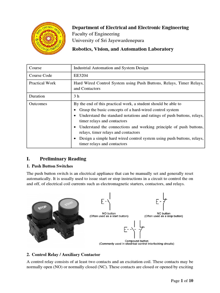 Hard-Wired Control System Lab Guide | PDF | Relay | Switch
