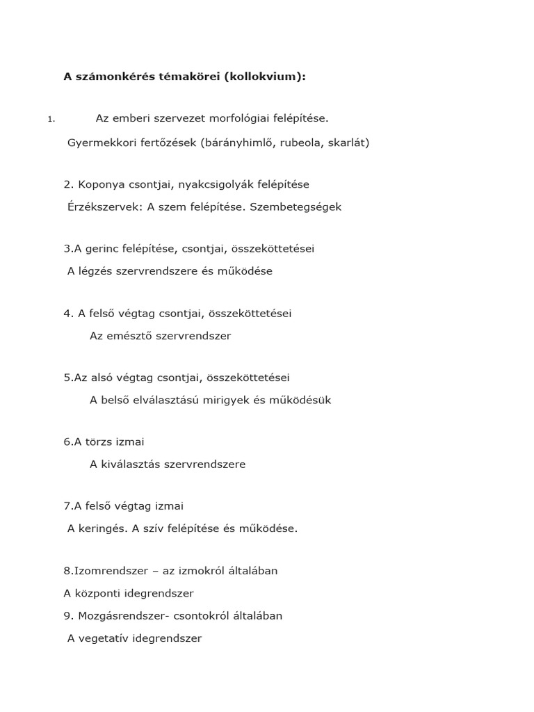 anatómi kollokvium PDF