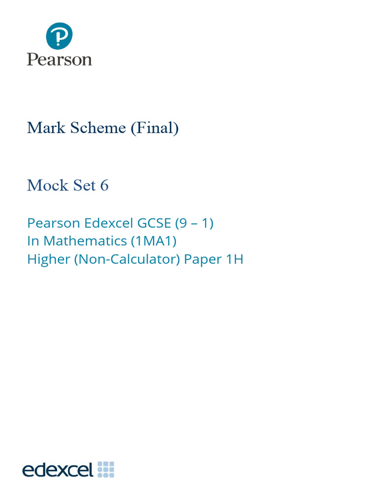 Edexcel Igcse Maths May 2018 1h Mark Scheme