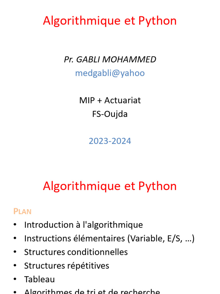Introduction à l'algorithmique Python | PDF | Programmation ...