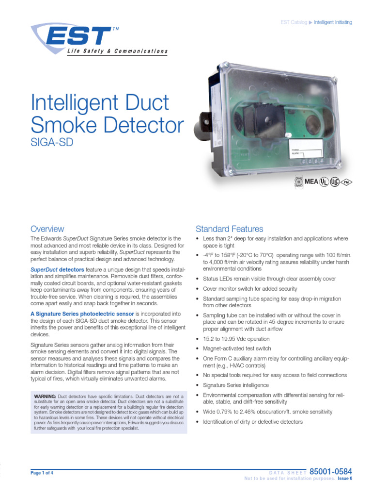 Advanced Duct Smoke Detector Overview | PDF | Duct (Flow) | Sensor