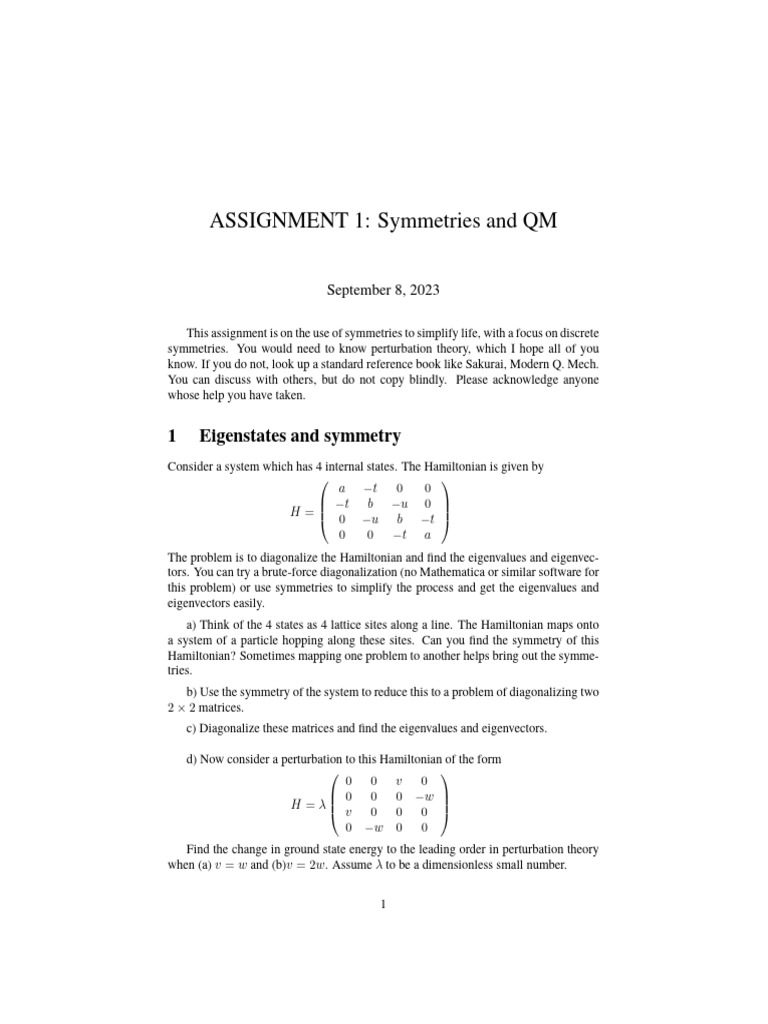 Assign1 2023 Pdf Perturbation Theory Quantum Mechanics Linear