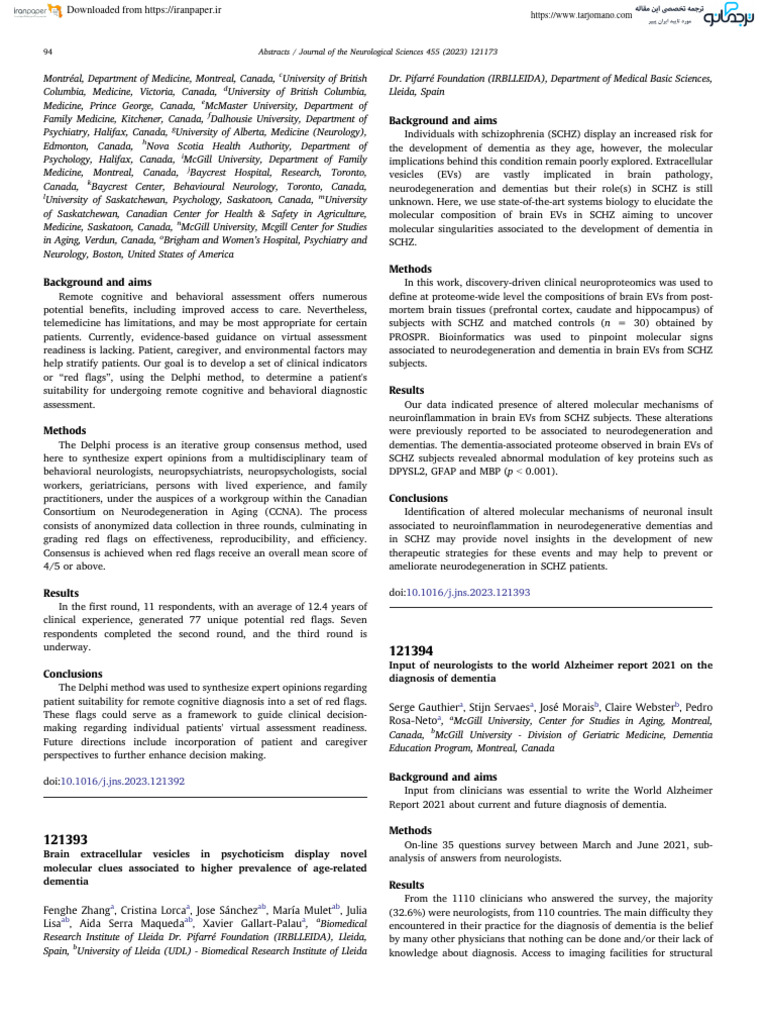 Abstracts journal of the neurological sciences 455 2023 121173 94