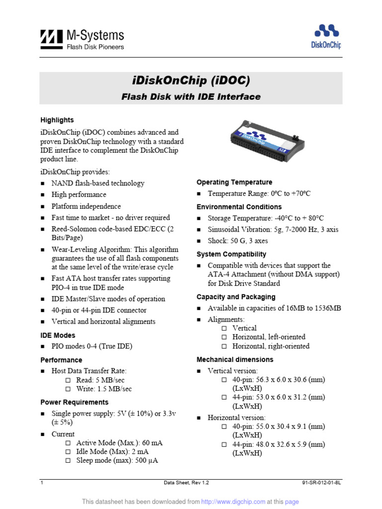 Idiskonchip (Idoc) Flash Disk With Ide Interface PDF Flash Memory