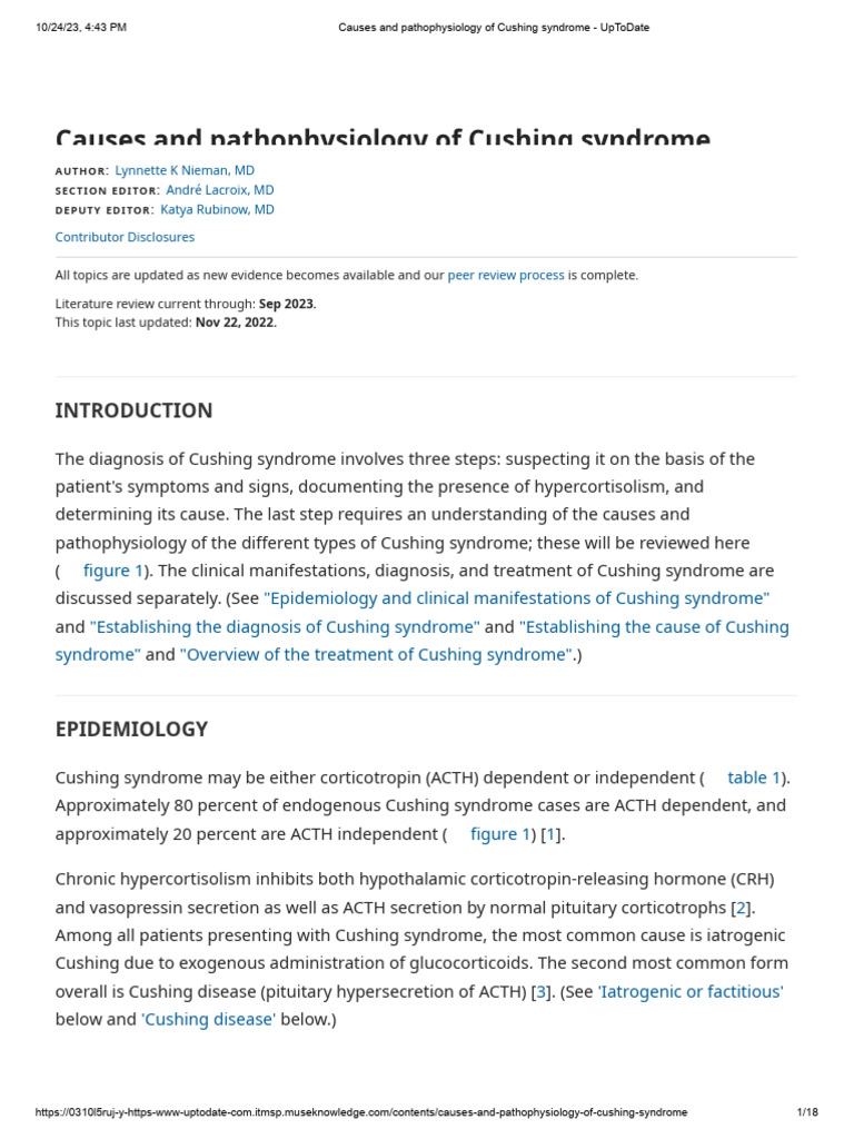 Causes and Pathophysiology of Cushing Syndrome UpToDate PDF