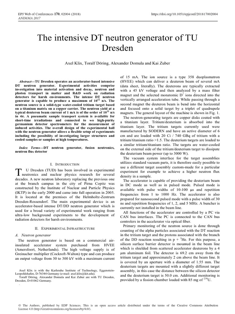TU Dresden's DT Neutron Generator Overview | PDF | Neutron | Particle ...