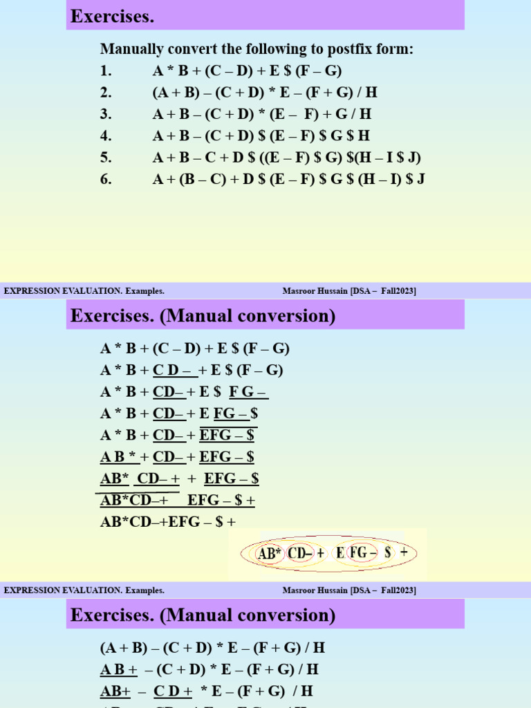 Postfix Notation Conversion Exercises | PDF | Notation | Mathematical ...