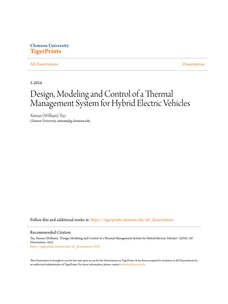 Design Modeling and Control of A Thermal Management System | PDF ...