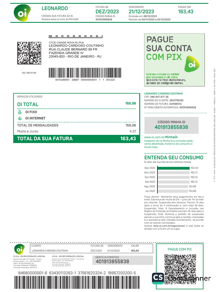 Fatura Oi - 21111760636 - 202312 | PDF