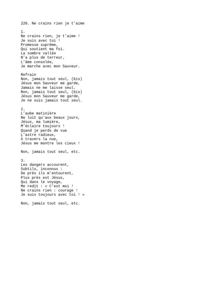 Ne crains rien, je t’aime : Paroles et chant | PDF | Philosophie