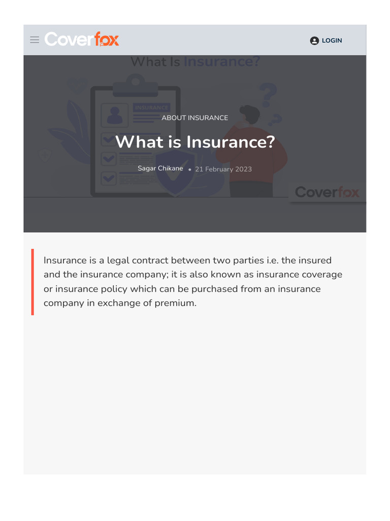 What Is Insurance - Meaning, Types, Importance & Benefits | PDF
