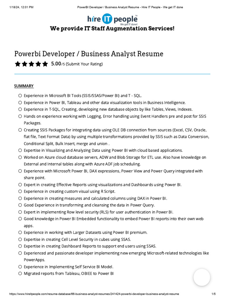 Power BI Developer/Analyst Resume | PDF | Microsoft Sql Server | Databases